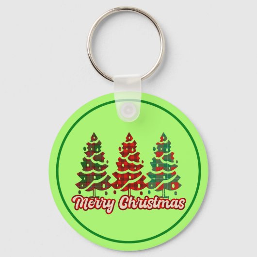 Prettig kerstfeest Buffalo Plaid Bomen Ontwerp-420 Sleutelhanger (Voorkant)