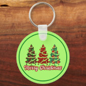 Prettig kerstfeest Buffalo Plaid Bomen Ontwerp-420 Sleutelhanger (Voorkant)