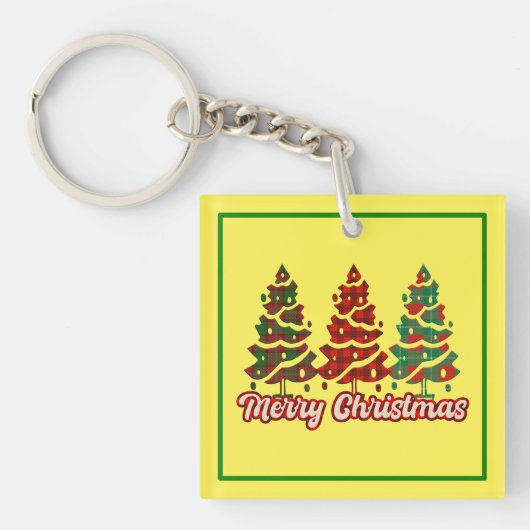 Prettig kerstfeest Buffalo Plaid Bomen Ontwerp-420 Sleutelhanger (voorkant)