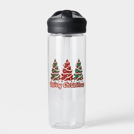 Prettig kerstfeest Buffalo Plaid Bomen Ontwerp-420 Waterfles (Voorkant)