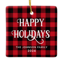 Prettig Kerstfeest Buffalo Plaid Familie Foto