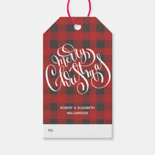 Prettig kerstfeest Buffalo Plaid Kerstvakantie Cadeaulabel (Voorkant)