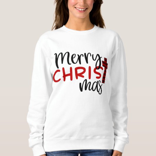 Prettig kerstfeest Buffalo Plaid Religieus Christe Trui (Voorkant)