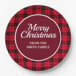 Prettig kerstfeest Buffalo Plaid Rood Zwart Geruit Papieren Bordje