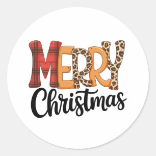 Prettig kerstfeest Buffalo Rode geruite cheeta lui Ronde Sticker