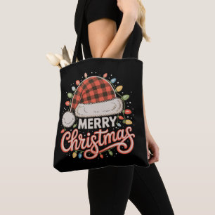 Prettig kerstfeest Buffalo rode geruite kerstman h Tote Bag
