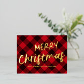 Prettig kerstfeest Buffalo Rood geruit Folie Feestdagen Briefkaart (Staand Voorkant)