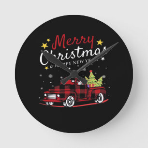 Prettig kerstfeest Buffalo Truck Sneeuwman Boom Ro Ronde Klok