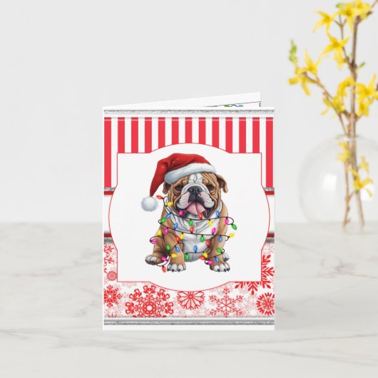 Prettig Kerstfeest Bulldog Groet Kaart (Gele Bloem)