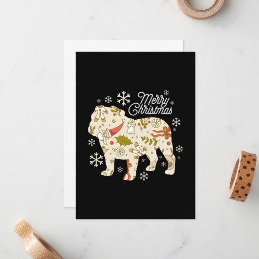 Prettig kerstfeest Bulldogliefhebber Notitiekaartje (Voorkant / Achterkant in situ)