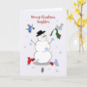Prettig kerstfeest, Buurman, Sneeuwman, Vogels, Ca Kaart (Gele Bloem)
