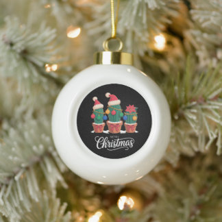 Prettig kerstfeest Cactus Kerstman Hoed Poinsettia Keramische Bal Ornament