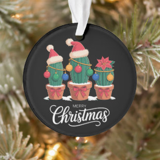 Prettig kerstfeest Cactus Kerstman Hoed Poinsettia Ornament