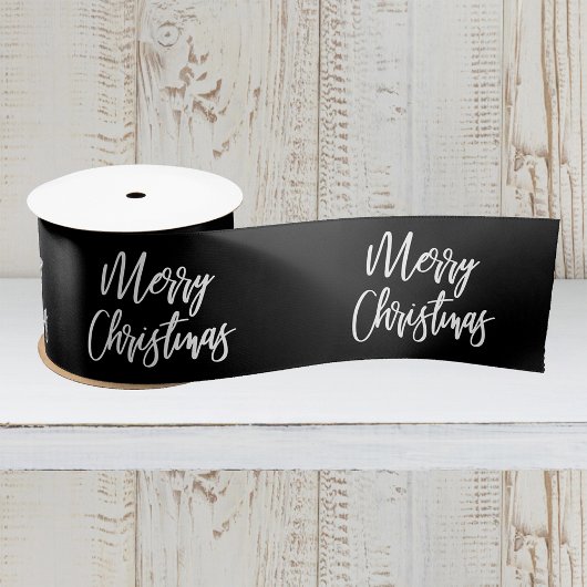 Prettig kerstfeest Calligrafie Wit Zwart Feestdag Satijnen Lint