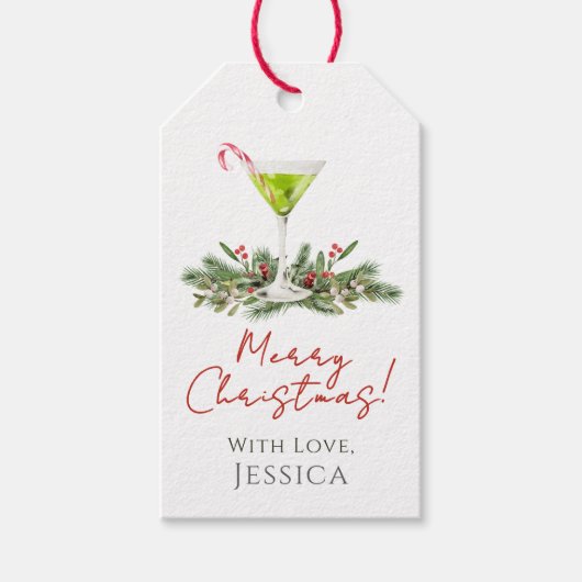 Prettig kerstfeest Candy Cane Martini en mistletoe Cadeaulabel (Voorkant)