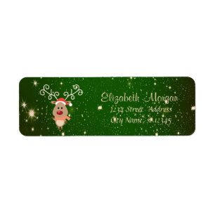 Prettig kerstfeest,Cartoon rendieren,Groene glitte Etiket