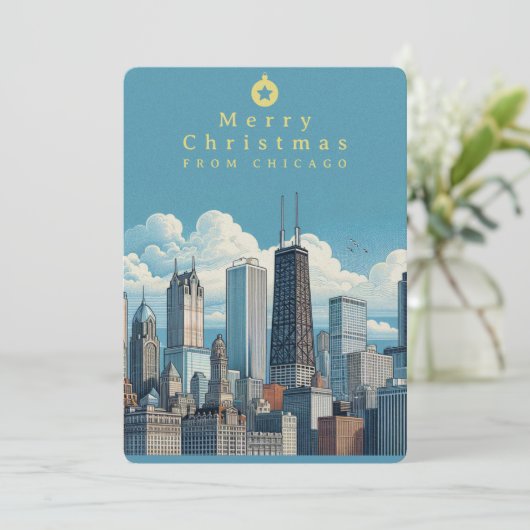 Prettig kerstfeest Chicago Foto Platte Kerstkaart (Staand voorkant)