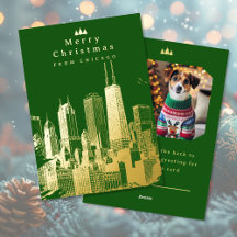 Prettig kerstfeest Chicago Groene Folie Foto Kaart