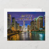 Prettig kerstfeest, Chicago River bij zonsondergan Briefkaart (Voorkant / Achterkant)