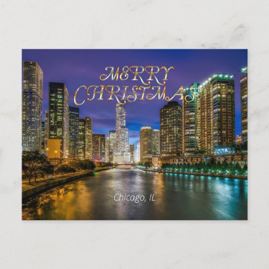 Prettig kerstfeest, Chicago River bij zonsondergan Briefkaart (Voorkant)