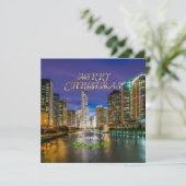 Prettig kerstfeest, Chicago River bij zonsondergan Feestdagenkaart (Staand voorkant)