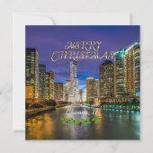 Prettig kerstfeest, Chicago River bij zonsondergan Feestdagenkaart (Voorkant)