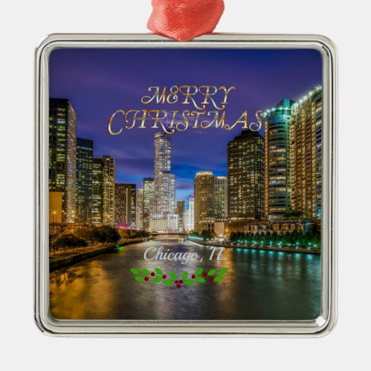 Prettig kerstfeest! Chicago River, Metalen Ornament (Voorkant)