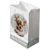 Prettig kerstfeest Chihuahua rendier hond Medium Cadeauzakje (Voorkant Gekanteld)