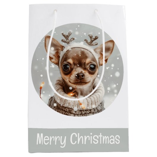 Prettig kerstfeest Chihuahua rendier hond Medium Cadeauzakje (Voorkant)