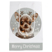 Prettig kerstfeest Chihuahua rendier hond Medium Cadeauzakje (Achterkant)