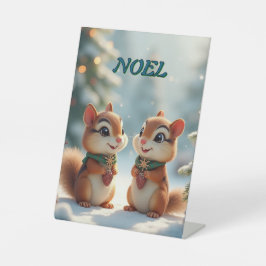 Prettig kerstfeest chipmunks noel reclamebord met voetstuk