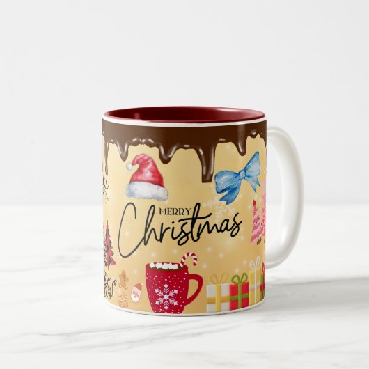 prettig kerstfeest, Chocolade Tweekleurige Koffiemok (Voorkant rechts)