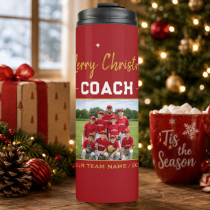 Prettig kerstfeest Coacht Team Foto Thermosbeker