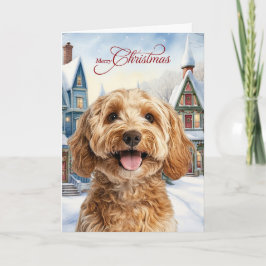 Prettig kerstfeest Cockapoo hond Besneeuwd winterd Feestdagen Kaart