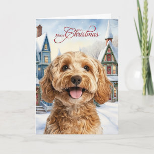Prettig kerstfeest Cockapoo hond Besneeuwd winterd Feestdagen Kaart