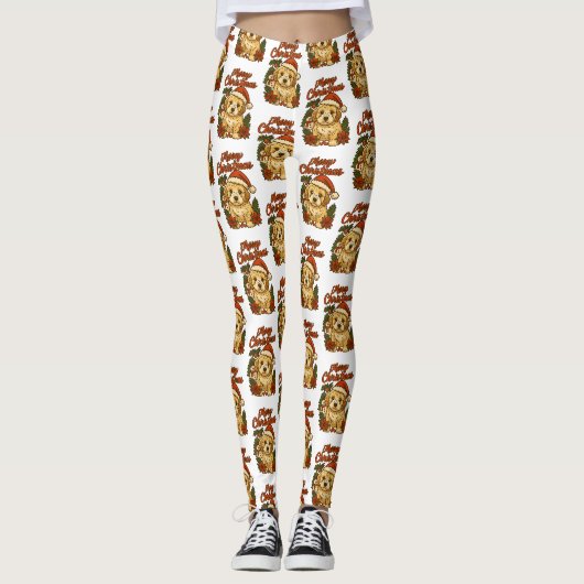 Prettig kerstfeest Cockapoo ontwerp Leggings (Voorkant)