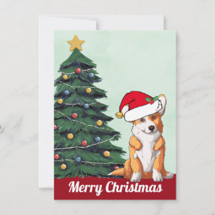 Prettig kerstfeest Corgi met staart Kerstman hoed Feestdagenkaart