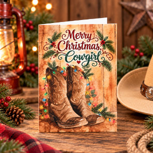 Prettig kerstfeest Cowgirl Country Western Laarzen Feestdagen Kaart