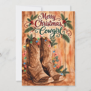 Prettig kerstfeest Cowgirl Country Western Laarzen Feestdagenkaart