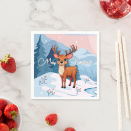 Prettig kerstfeest Cute Cartoon rendier in de wint Servet