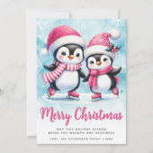 Prettig Kerstfeest Cute Pinguïn IJsschaatsers Blau Feestdagenkaart (Voorkant)