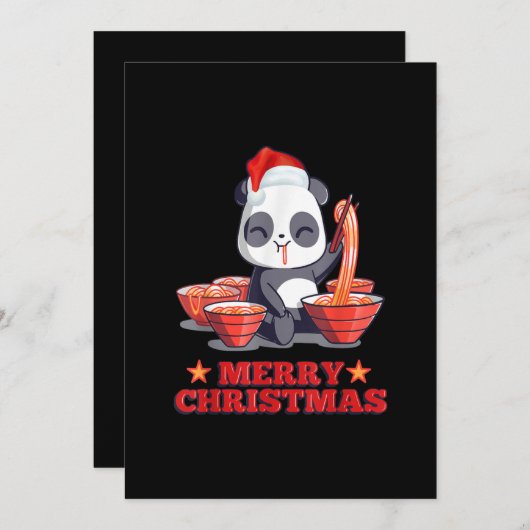 Prettig kerstfeest Cute Ramen Panda Japanse Noedel Kaart (Voorkant / Achterkant)