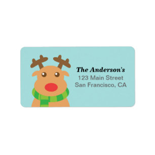 Prettig kerstfeest - Cute rendier met rode neus Etiket