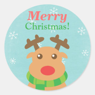 Prettig kerstfeest - Cute rendier met rode neus Ronde Sticker