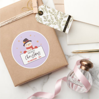 Prettig kerstfeest Cute Sneeuwman lila feestelijk  Ronde Sticker