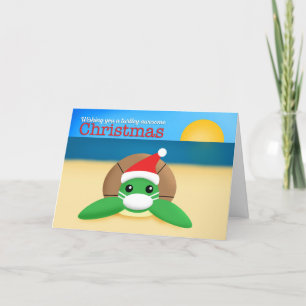 Prettig kerstfeest Cute Zeeschildpad in Mondkapje Feestdagen Kaart