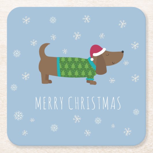 Prettig kerstfeest Dachshond Kartonnen Onderzetters (Voorkant)