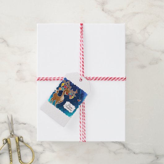 Prettig kerstfeest dansende rendieren cadeaulabel (Met Touw)