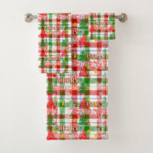 Prettig kerstfeest decoratieve geruite tartan bad handdoek (Insitu)