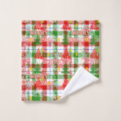 Prettig kerstfeest decoratieve geruite tartan bad handdoek (Wasdoekje)